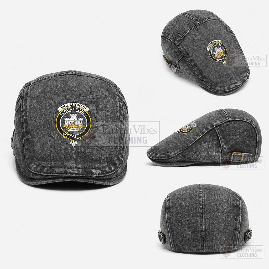 McLaughlin Scottish Clan Crest Washed Flat Cap - Unisex Jeff Cap One Size (Adjustable) Black - Tartan Vibes Clothing