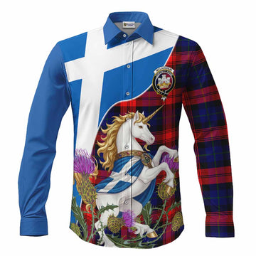 McLaughlin Scottish Tartan Crest Unicorn Heritage Long Sleeve Button Shirts Men's Shirt S - Tartan Vibes Clothing