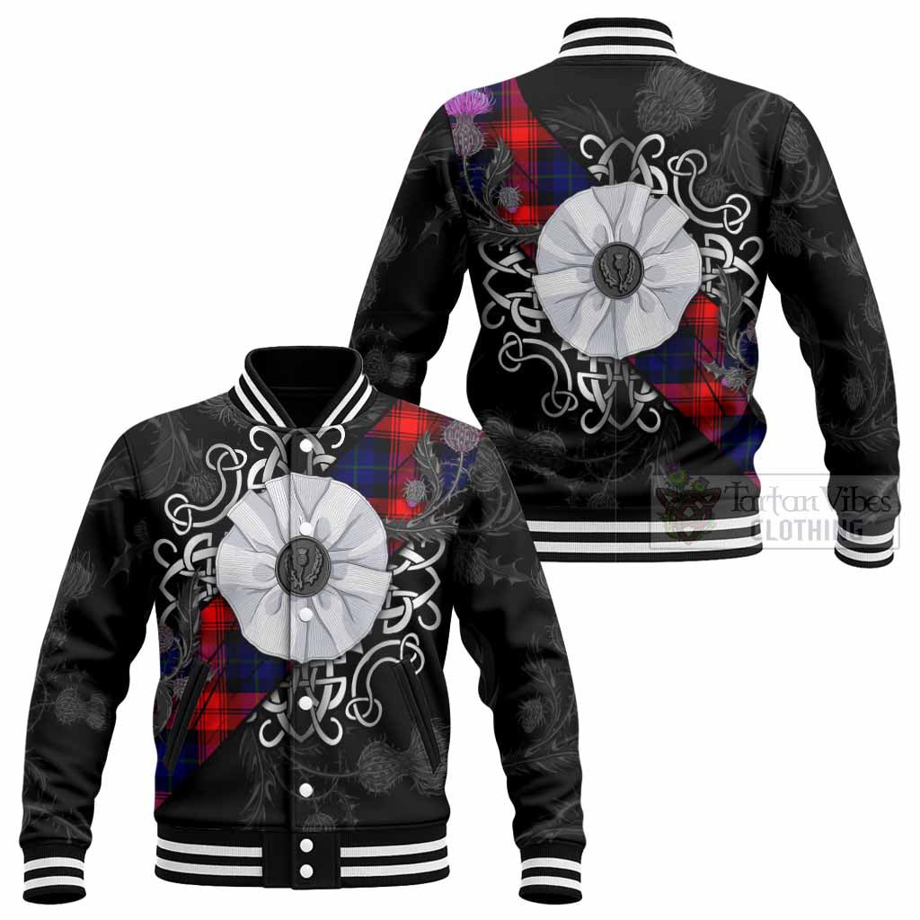McLaughlin Tartan Baseball Jacket Jacobite White Rose - Tartan Vibes Clothing