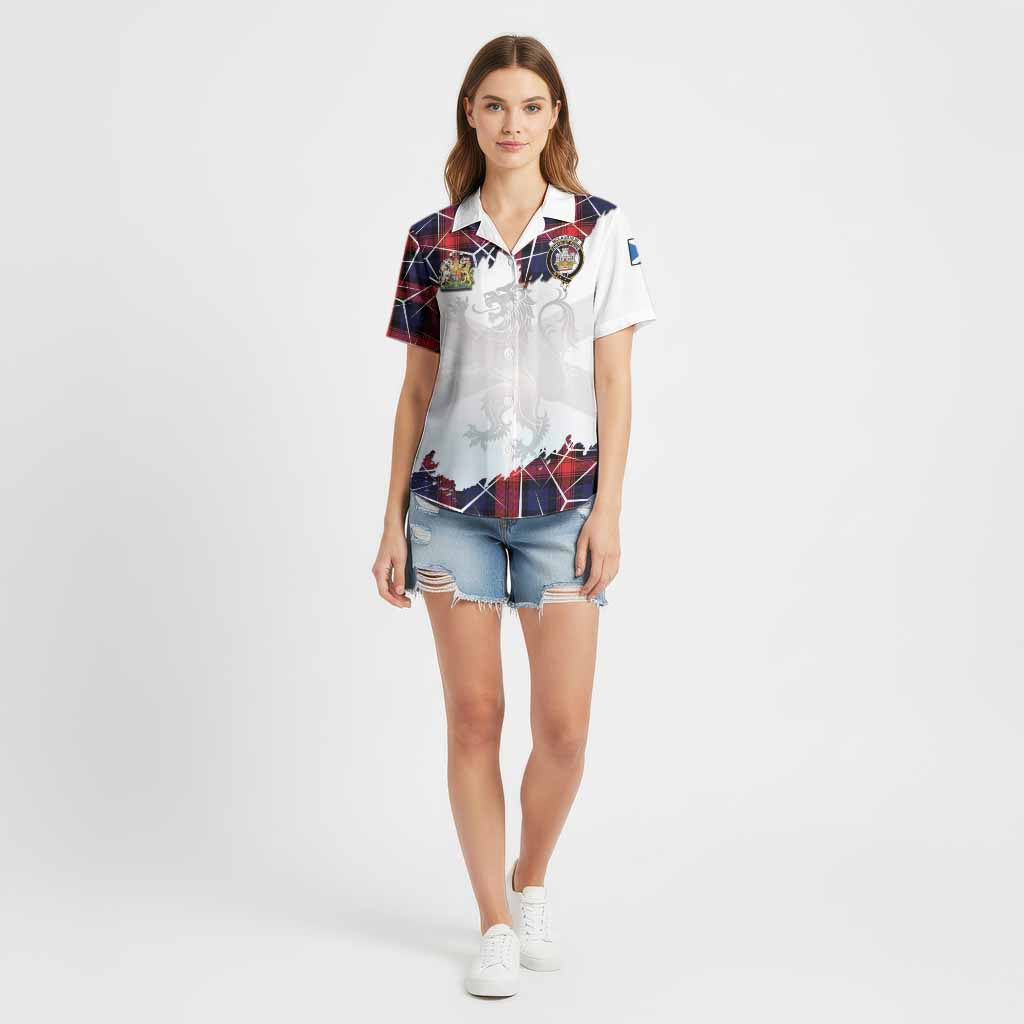 McLaughlin Tartan Cotton Hawaiian Shirt with Family Crest and Lion Rampant Grunge Style