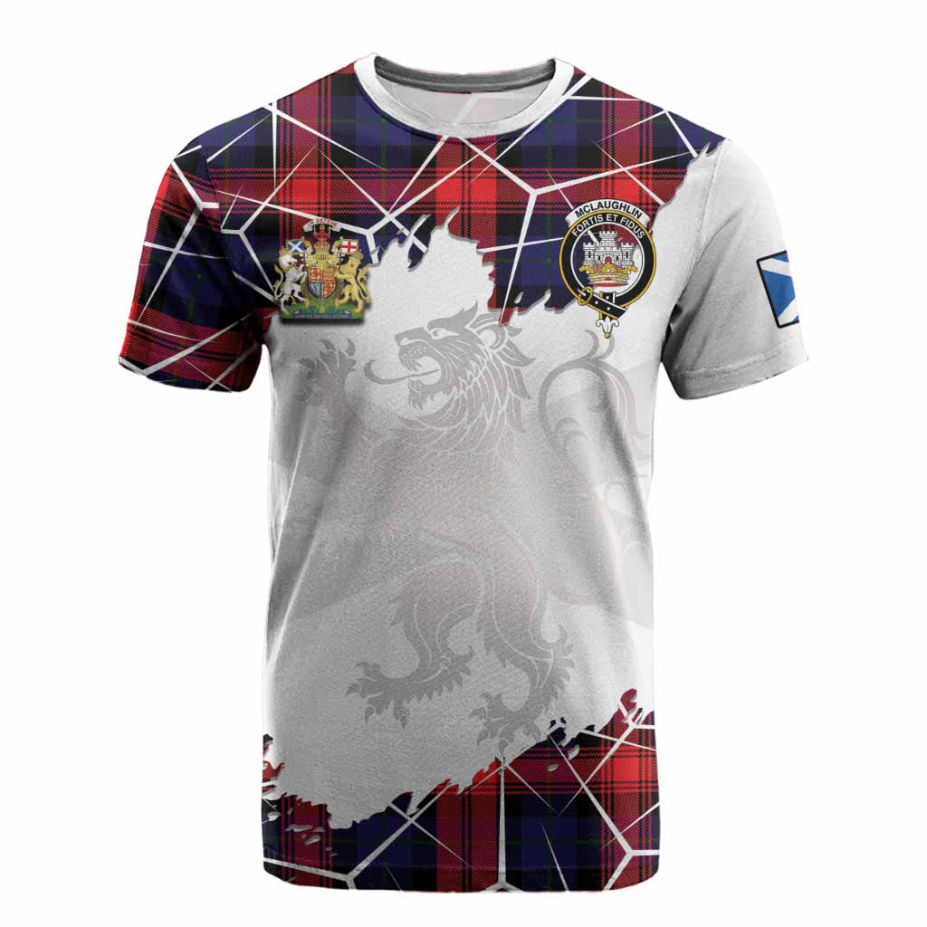 McLaughlin Tartan Cotton T-shirt with Family Crest and Lion Rampant Grunge Style