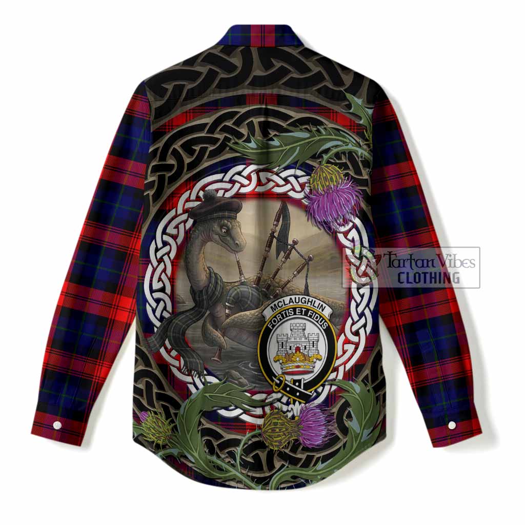 McLaughlin Tartan Crest Bagpipe Nessie Women Casual Shirt Scottish Loch Ness Monster Celtic Thistle