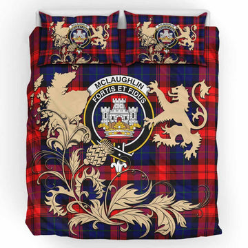 McLaughlin Tartan Crest Bedding Set with Scottish Iconic Symbols 