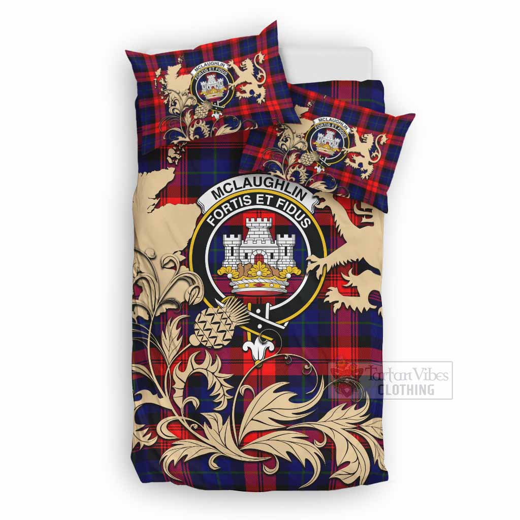 McLaughlin Tartan Crest Bedding Set with Scottish Iconic Symbols 