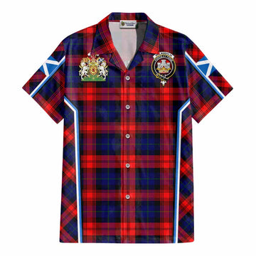 McLaughlin Tartan Crest Cotton Hawaiian Shirt Scotland Coat of Arm Flag Style