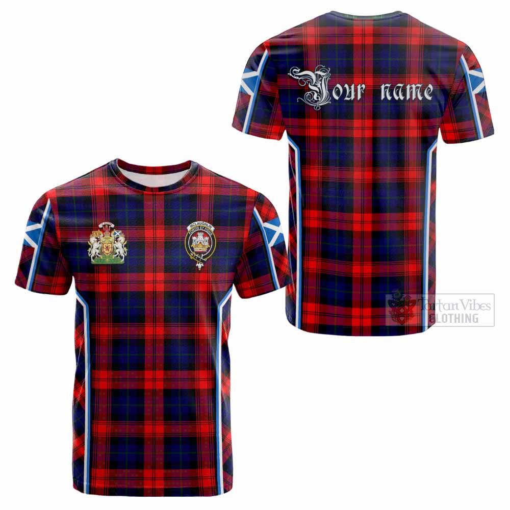 Mclaughlin Tartan Crest Cotton T-shirt Scotland Coat of Arm Flag Style - Tartan Vibes Clothing