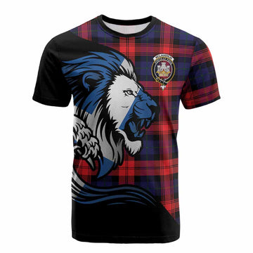 McLaughlin Tartan Crest Cotton T-shirt Scottish Golden Lions Wave Flow