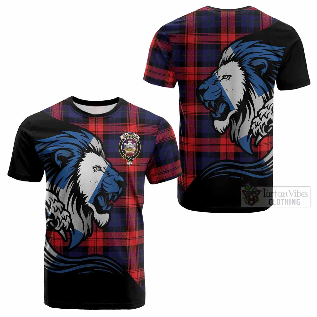 McLaughlin Tartan Crest Cotton T-shirt Scottish Golden Lions Wave Flow