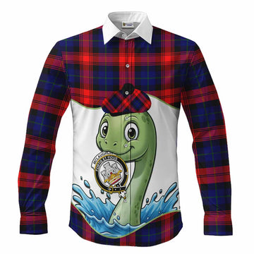 McLaughlin Tartan Crest Cute Nessie Long Sleeve Button Shirts Scottish Loch Ness Monster