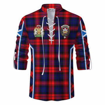 Mclaughlin Tartan Crest Ghillie Kilt Shirt Scotland Coat of Arm Flag Style