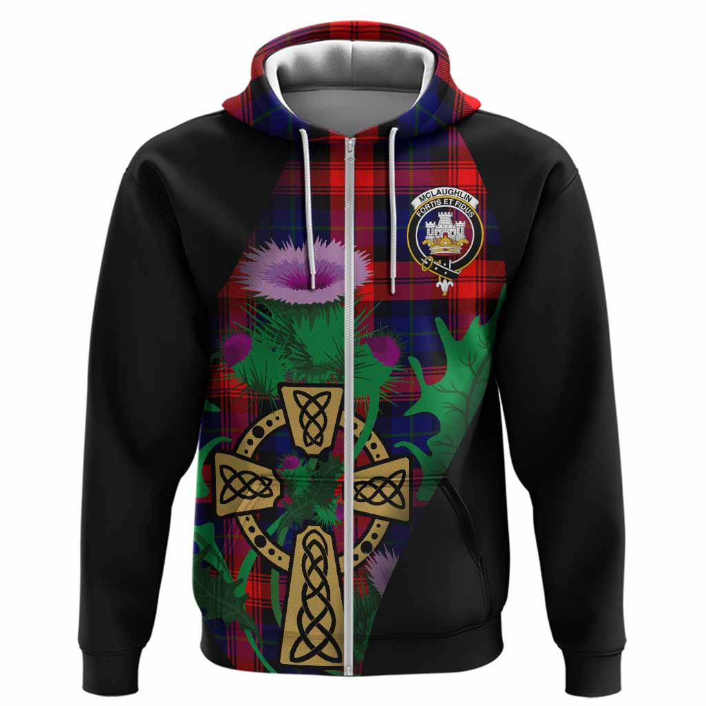 McLaughlin Tartan Crest Hoodie Celtic Cross Thistle Flowers