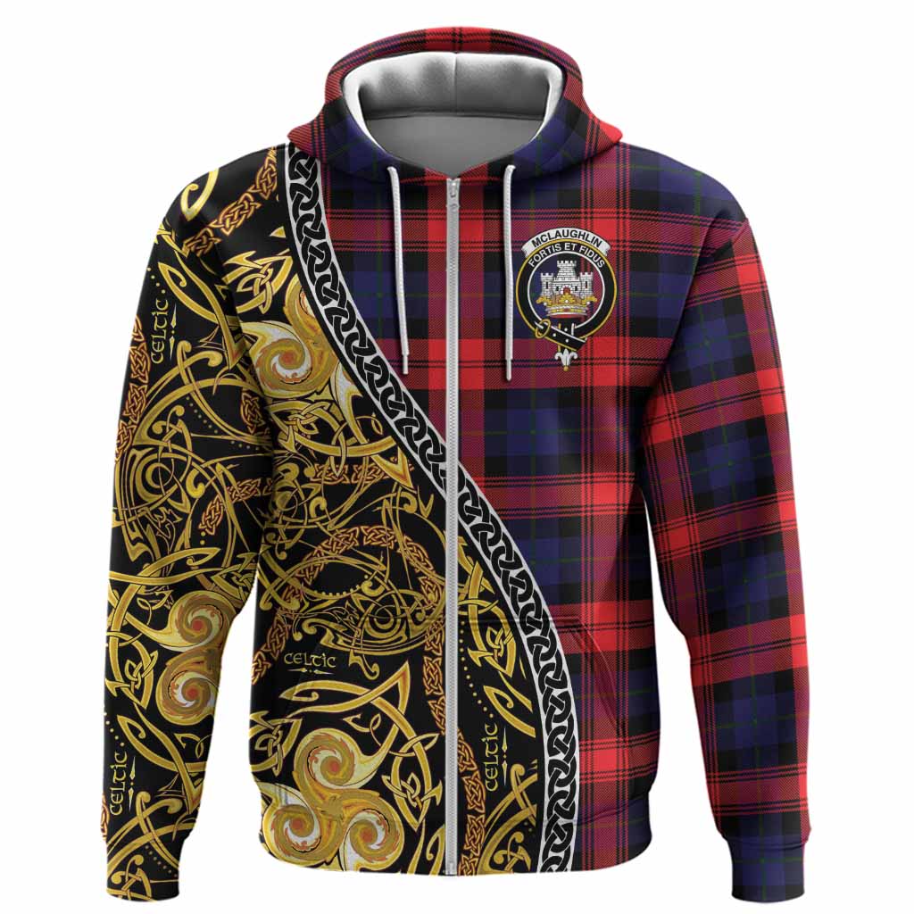 McLaughlin Tartan Crest Hoodie Celtic Knot and Triple Trickle Spiral Symbols