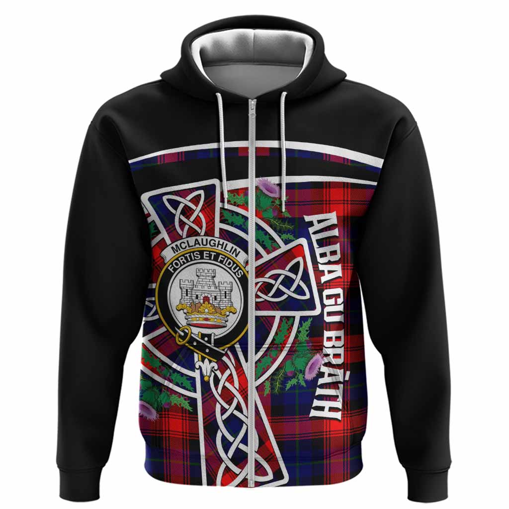 McLaughlin Tartan Crest Hoodie Scottish Thistle Celtic Cross Alba Gu Brath