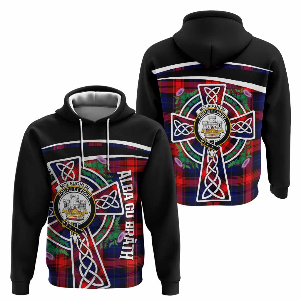 McLaughlin Tartan Crest Hoodie Scottish Thistle Celtic Cross Alba Gu Brath