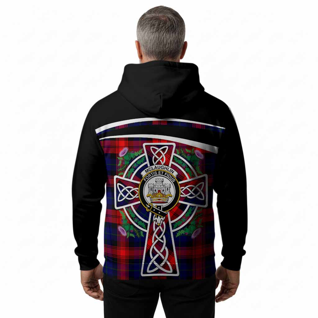McLaughlin Tartan Crest Hoodie Scottish Thistle Celtic Cross Alba Gu Brath
