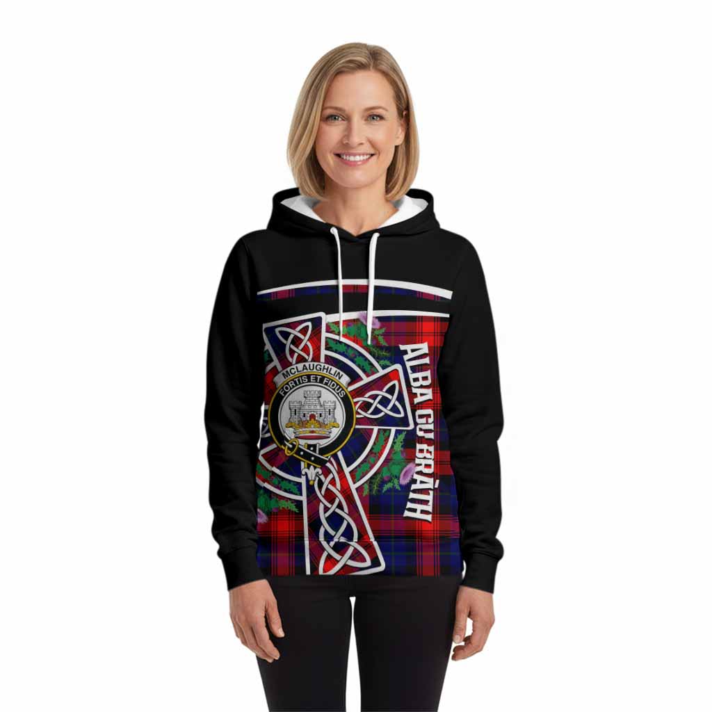 McLaughlin Tartan Crest Hoodie Scottish Thistle Celtic Cross Alba Gu Brath