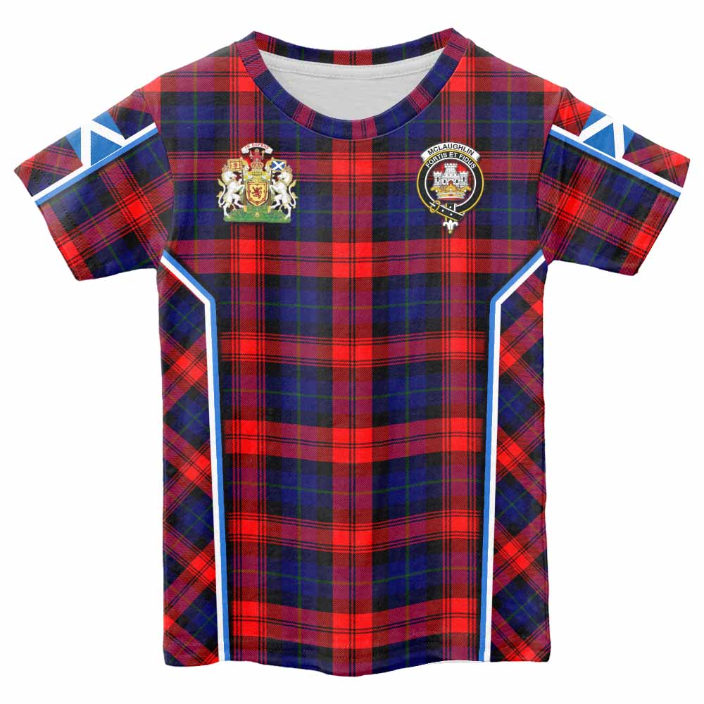 Mclaughlin Tartan Crest Kid T-shirt Scotland Coat of Arm Flag Style - Tartan Vibes Clothing