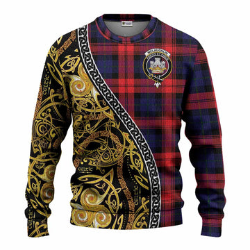 McLaughlin Tartan Crest Knitted Sweater Celtic Knot and Triple Trickle Spiral Symbols