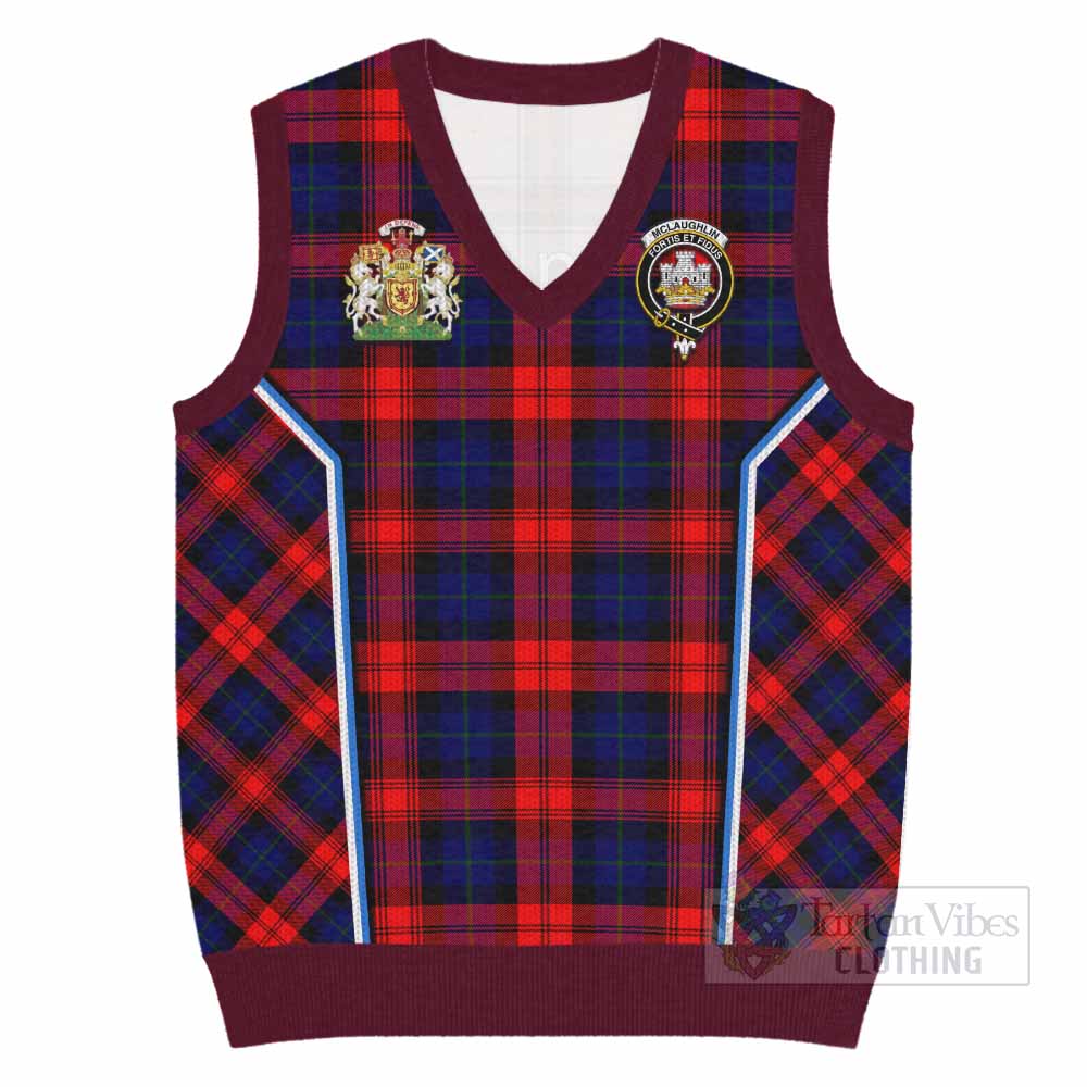 McLaughlin Tartan Crest Knitted V-Neck Vest Scotland Coat of Arm Flag Style - Tartan Vibes Clothing