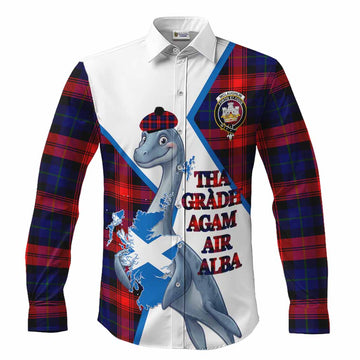 McLaughlin Tartan Crest Loch Ness Monster Long Sleeve Button Shirts Nessie Scottish Map Tha Gradh Agam Air Alba
