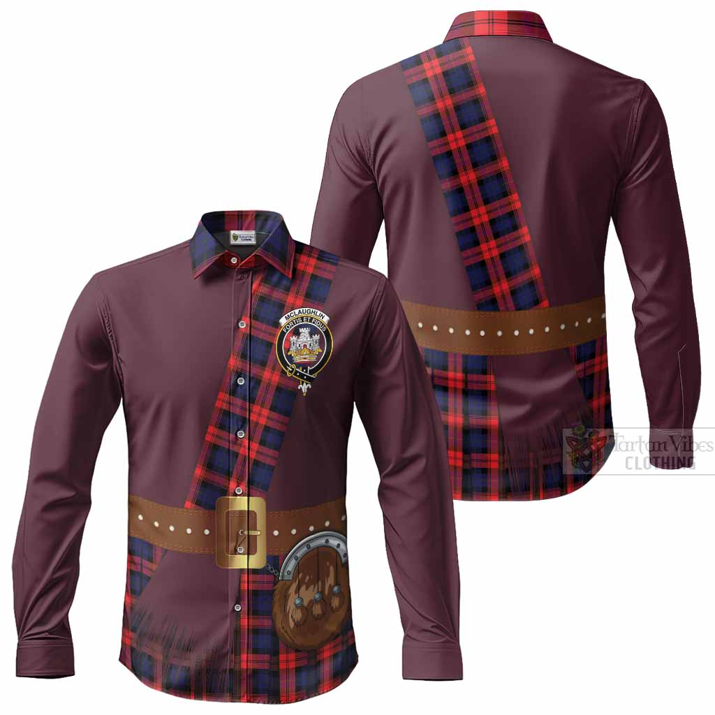 McLaughlin Tartan Crest Long Sleeve Button Shirts Kilt Costume Style