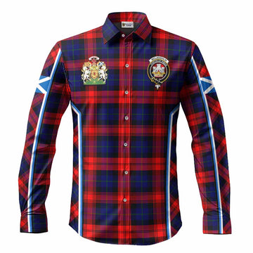 Mclaughlin Tartan Crest Long Sleeve Button Shirts Scotland Coat of Arm Flag Style