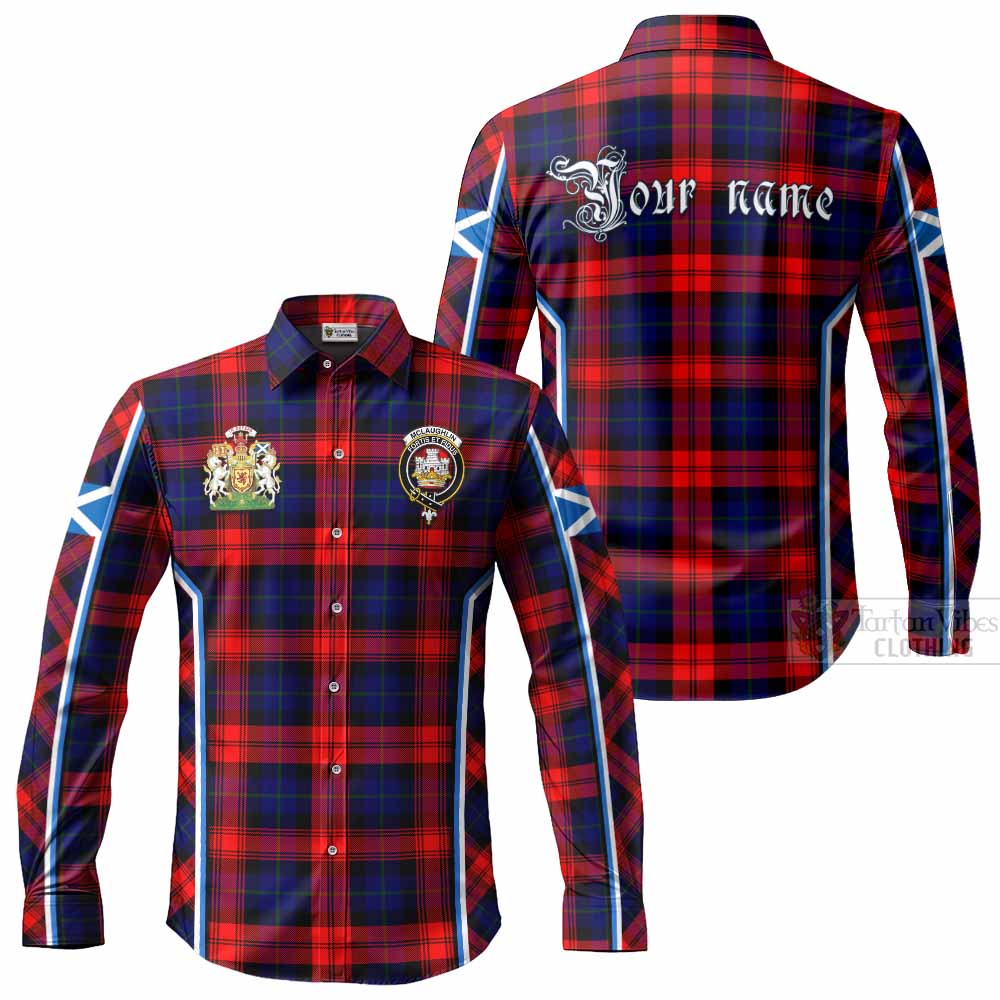 Mclaughlin Tartan Crest Long Sleeve Button Shirts Scotland Coat of Arm Flag Style - Tartan Vibes Clothing