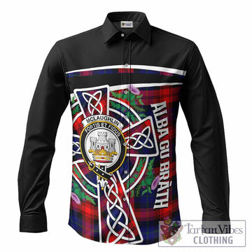 McLaughlin Tartan Crest Long Sleeve Button Shirts Scottish Thistle Celtic Cross Alba Gu Brath