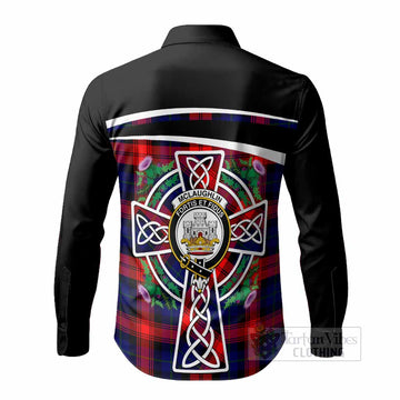 McLaughlin Tartan Crest Long Sleeve Button Shirts Scottish Thistle Celtic Cross Alba Gu Brath