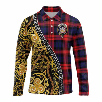 McLaughlin Tartan Crest Long Sleeve Polo Shirt Celtic Knot and Triple Trickle Spiral Symbols