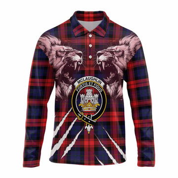 McLaughlin Tartan Crest Long Sleeve Polo Shirt Ferocious Lion Style