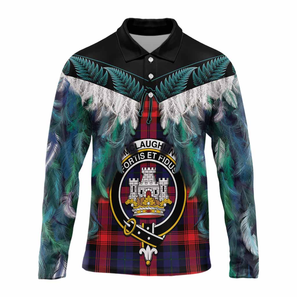 McLaughlin Tartan Crest Long Sleeve Polo Shirt New Zealand Maori Korowai Cloak