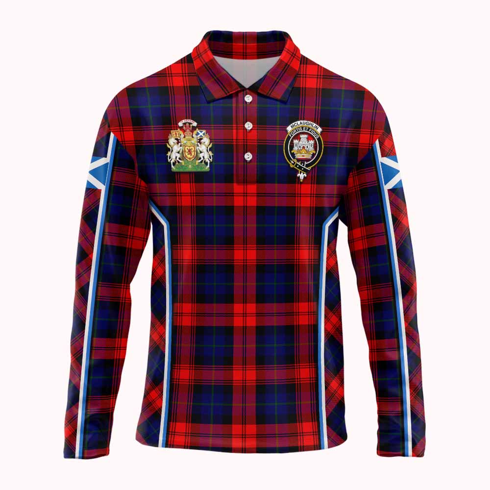 Mclaughlin Tartan Crest Long Sleeve Polo Shirt Scotland Coat of Arm Flag Style - Tartan Vibes Clothing