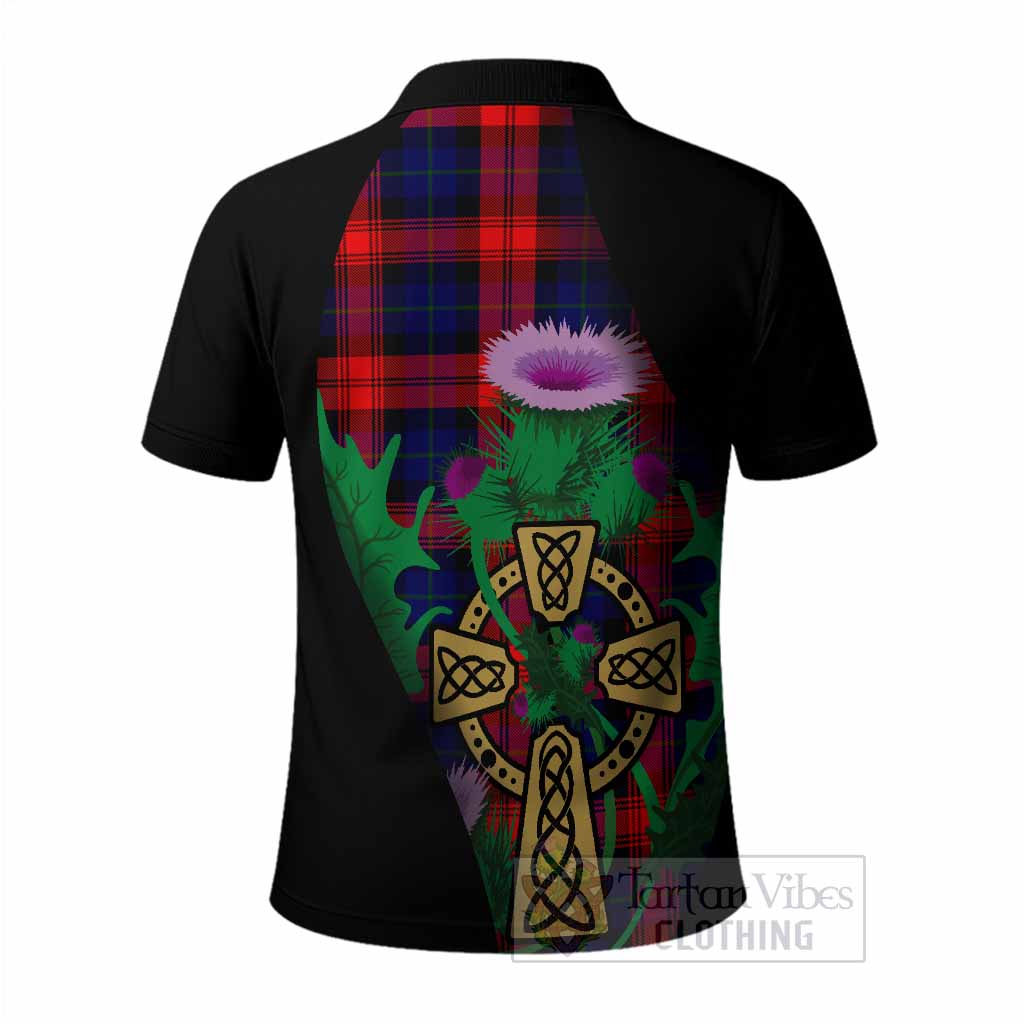 McLaughlin Tartan Crest Polo Shirt Celtic Cross Thistle Flowers