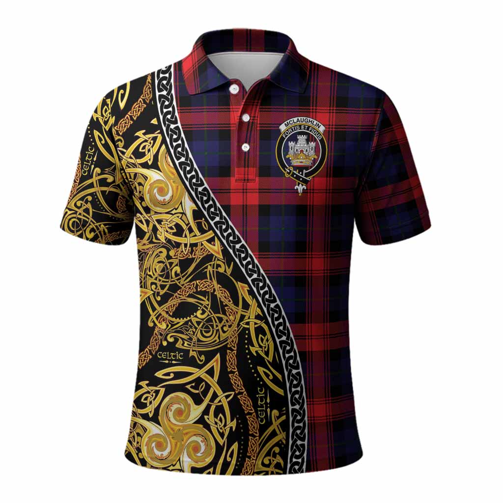 McLaughlin Tartan Crest Polo Shirt Celtic Knot and Triple Trickle Spiral Symbols