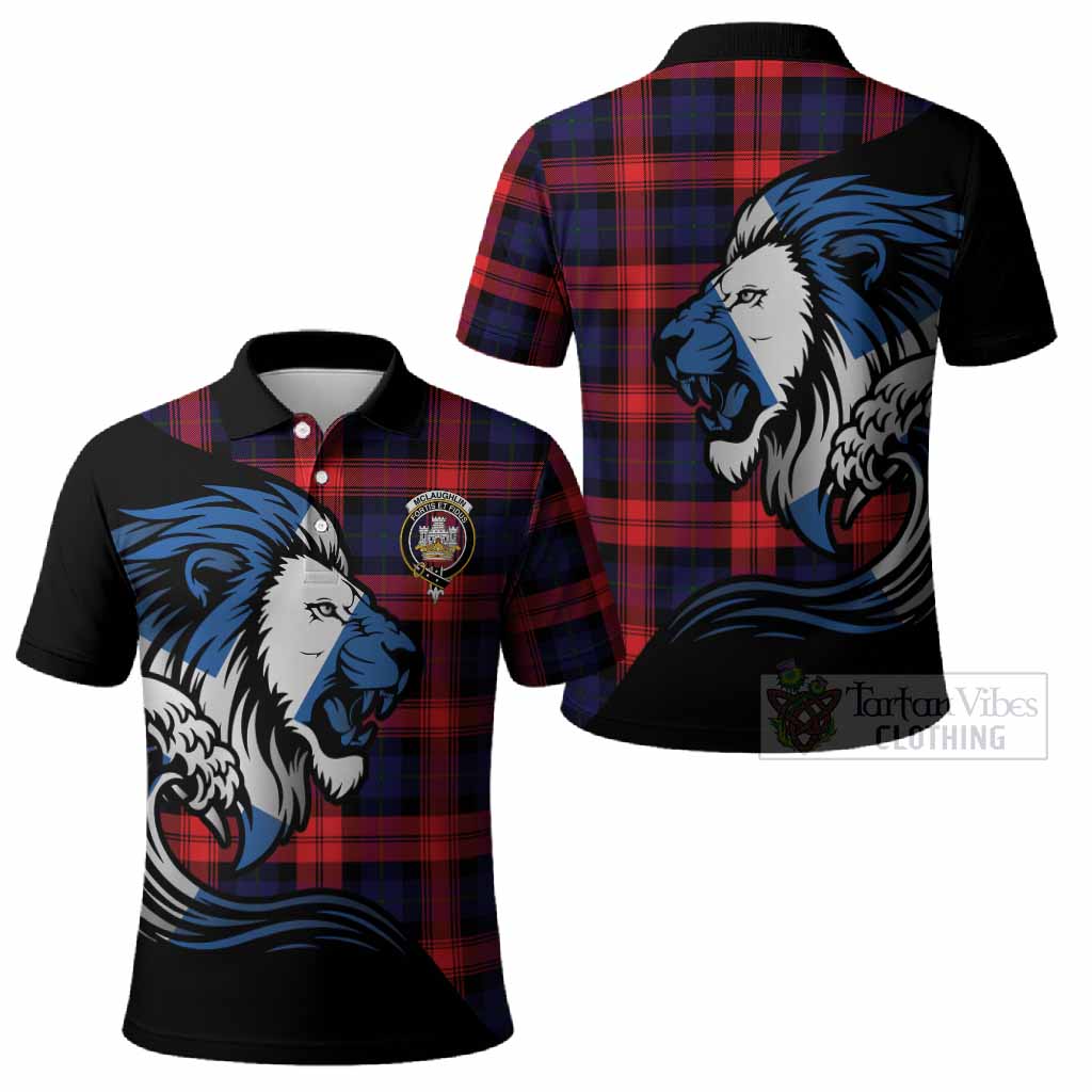 McLaughlin Tartan Crest Polo Shirt Scottish Golden Lions Wave Flow