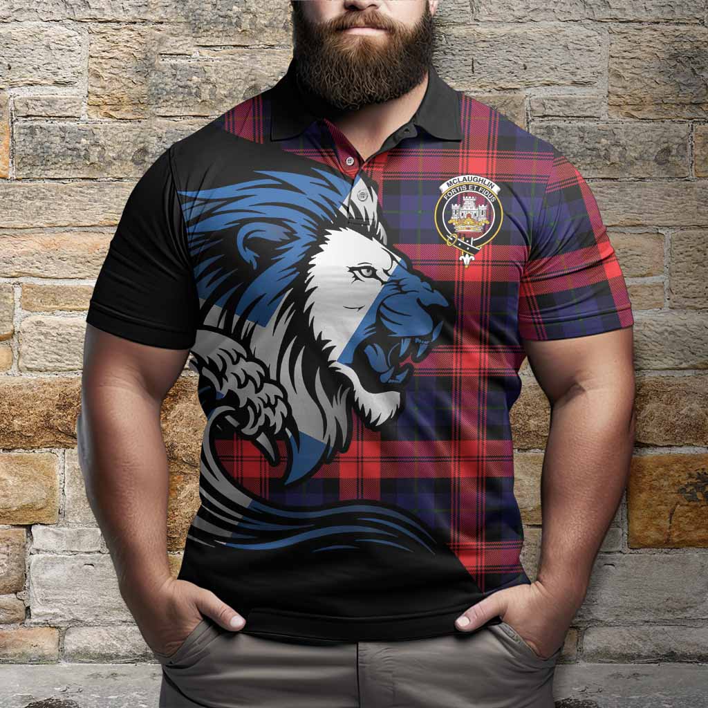 McLaughlin Tartan Crest Polo Shirt Scottish Golden Lions Wave Flow