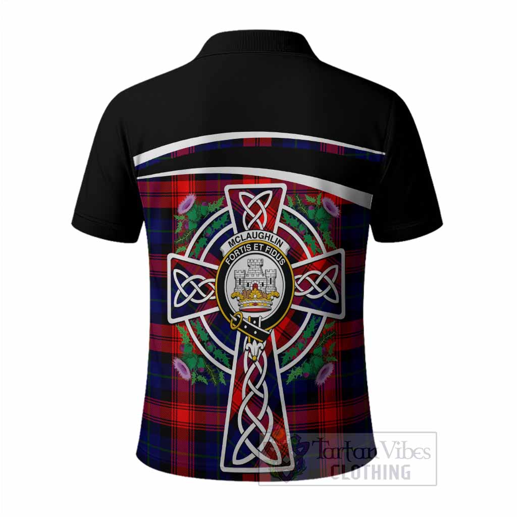 McLaughlin Tartan Crest Polo Shirt Scottish Thistle Celtic Cross Alba Gu Brath