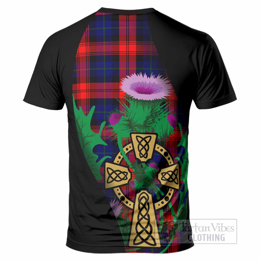 McLaughlin Tartan Crest T-Shirt Celtic Cross Thistle Flowers
