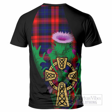 McLaughlin Tartan Crest T-Shirt Celtic Cross Thistle Flowers