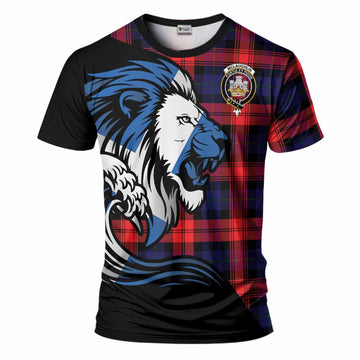 McLaughlin Tartan Crest T-Shirt Scottish Golden Lions Wave Flow
