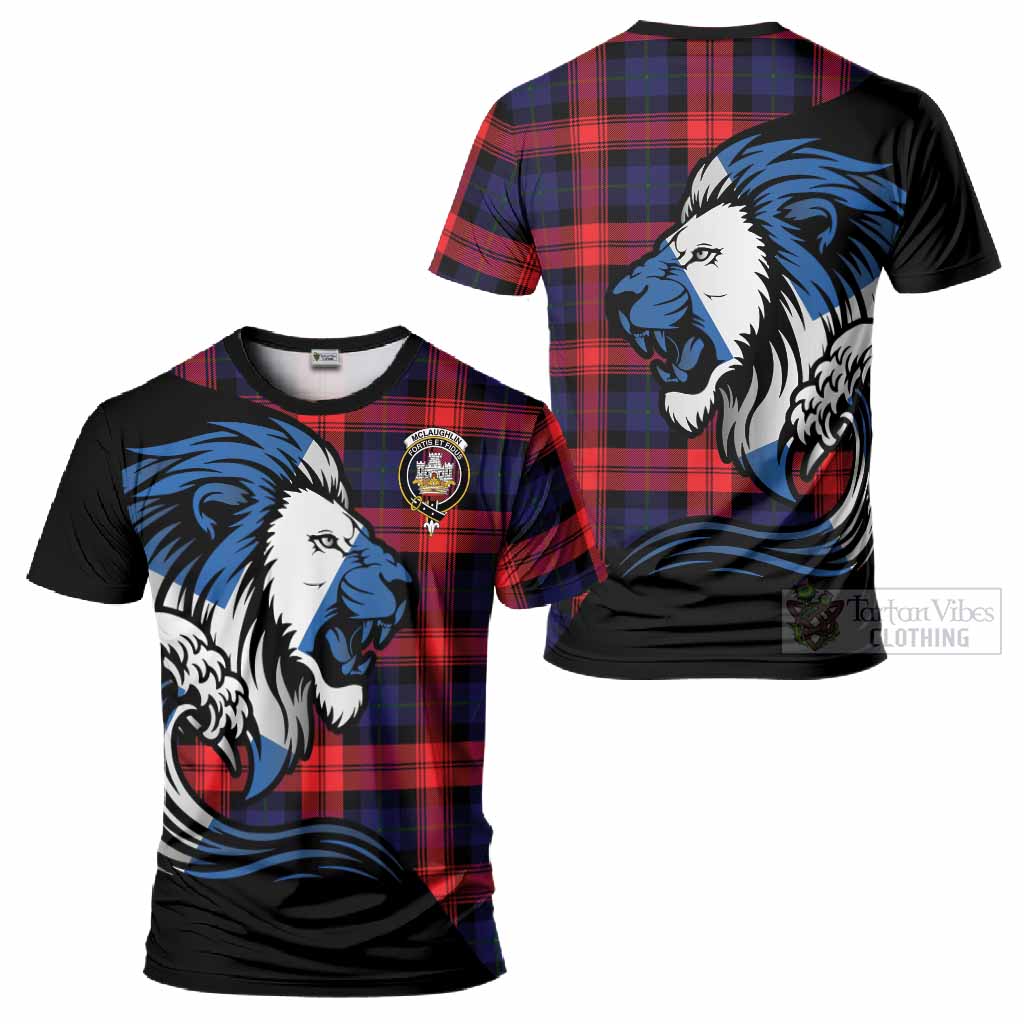 McLaughlin Tartan Crest T-Shirt Scottish Golden Lions Wave Flow