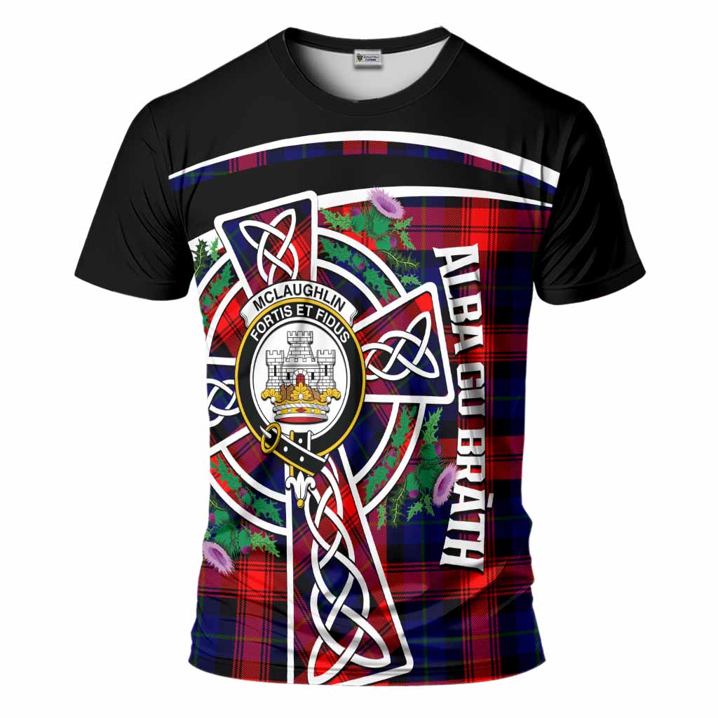 McLaughlin Tartan Crest T-Shirt Scottish Thistle Celtic Cross Alba Gu Brath