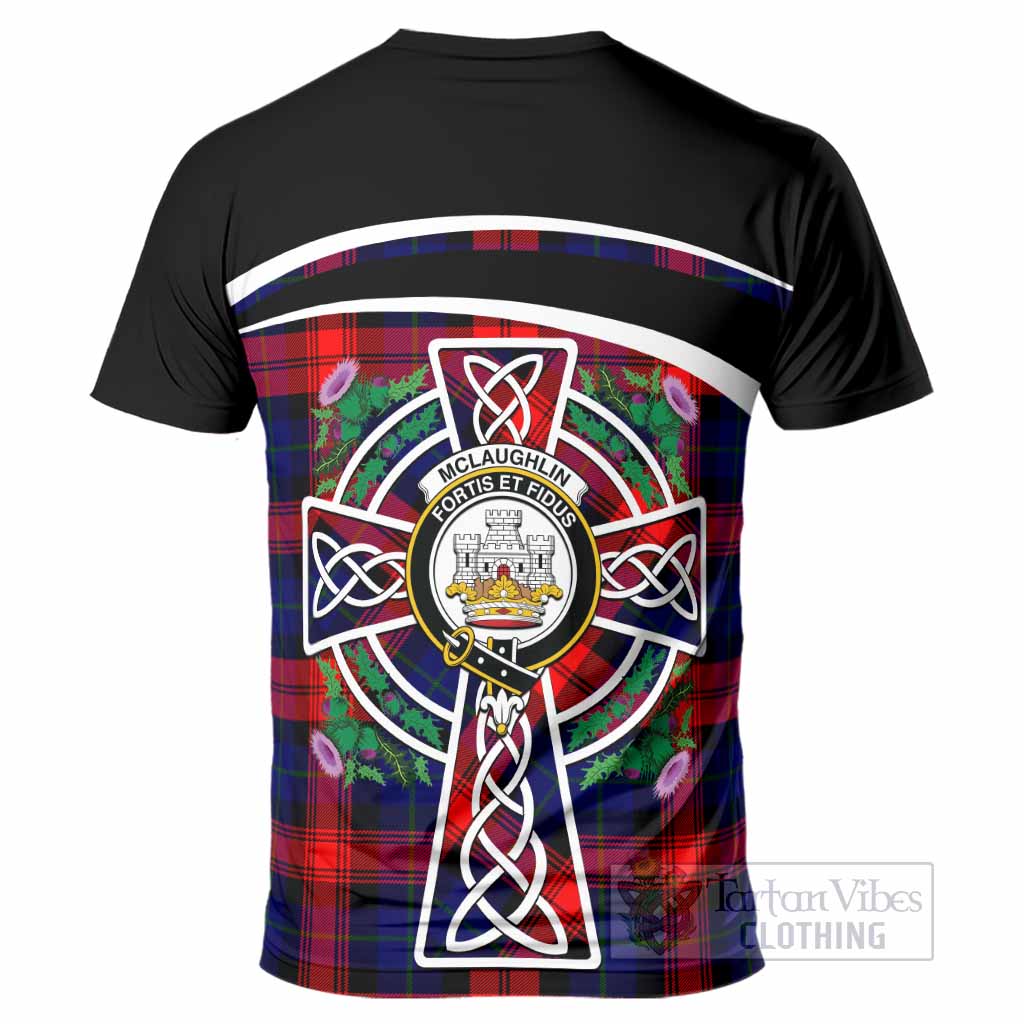 McLaughlin Tartan Crest T-Shirt Scottish Thistle Celtic Cross Alba Gu Brath