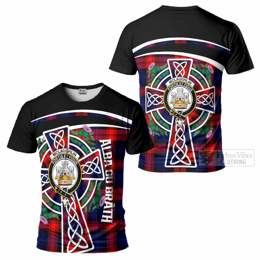 McLaughlin Tartan Crest T-Shirt Scottish Thistle Celtic Cross Alba Gu Brath
