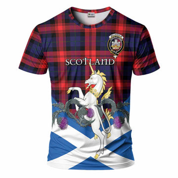 McLaughlin Tartan Crest T-Shirt Scottish Unicorn With Thistle