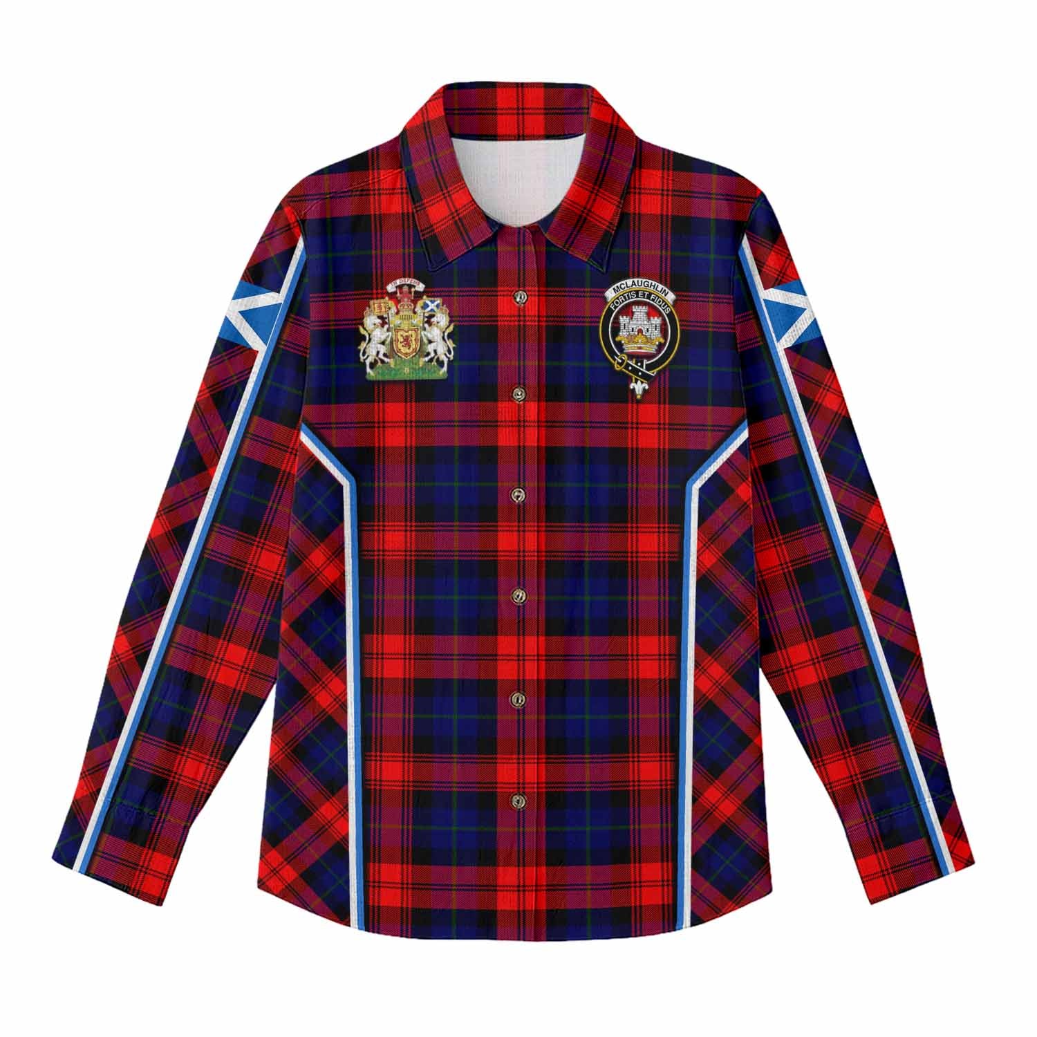 Mclaughlin Tartan Crest Women Casual Shirt Scotland Coat of Arm Flag Style - Tartan Vibes Clothing