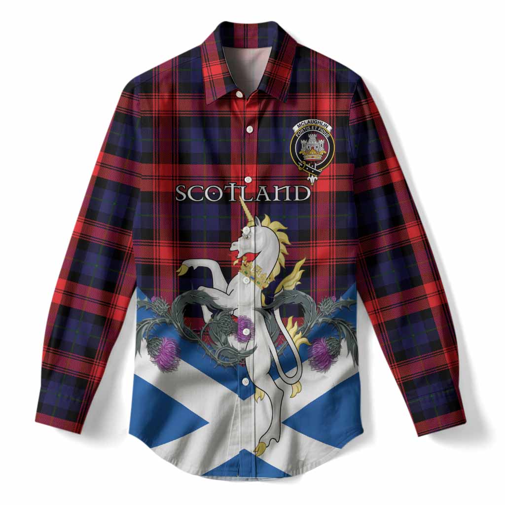 McLaughlin Tartan Crest Women Casual Shirt Scottish Unicorn With Thistle