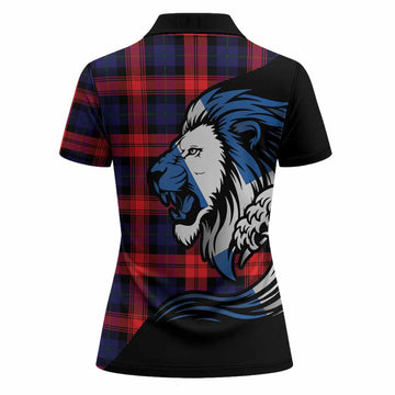 McLaughlin Tartan Crest Women Polo Shirt Scottish Golden Lions Wave Flow