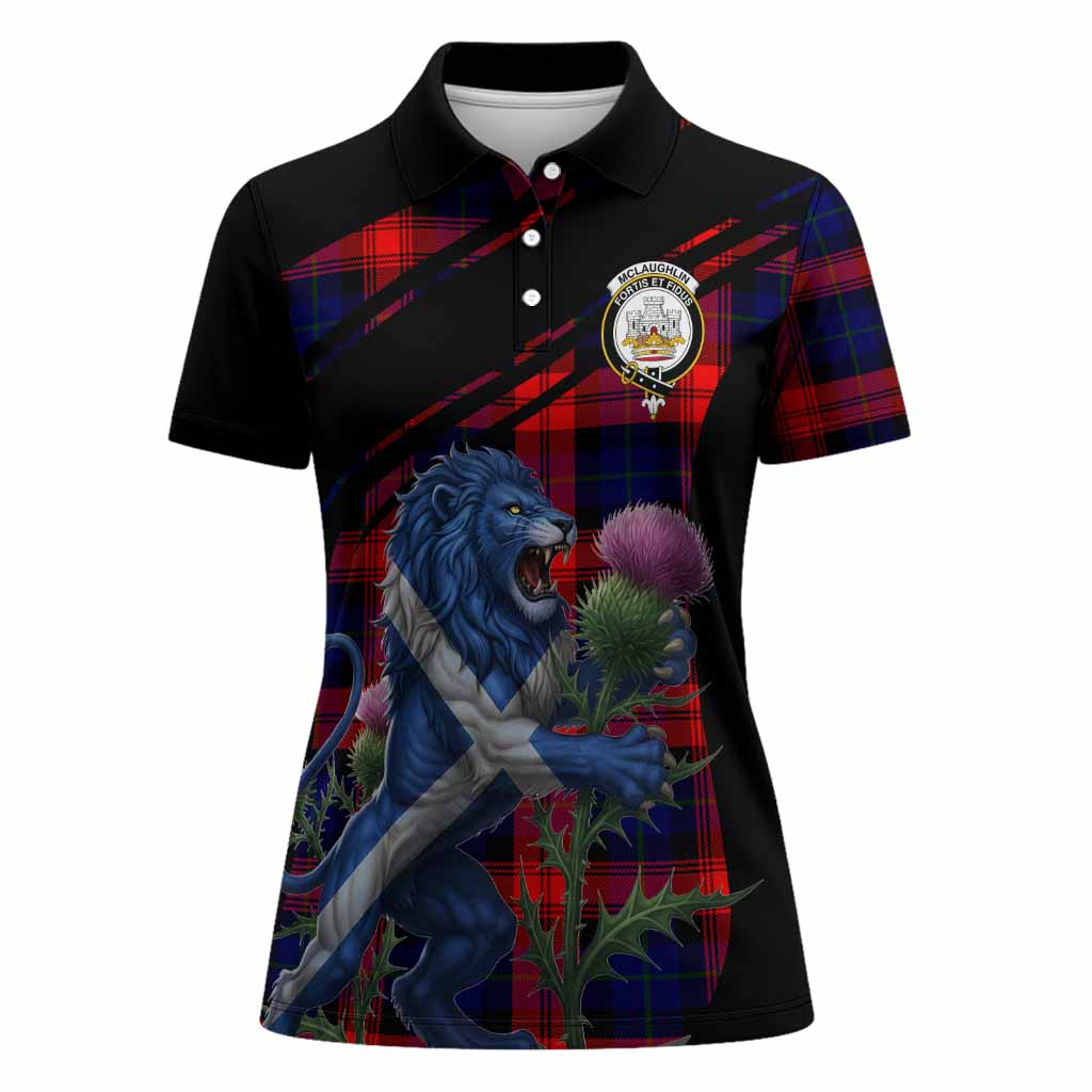 McLaughlin Tartan Crest Women Polo Shirt Scottish Lion Rampant Thistle